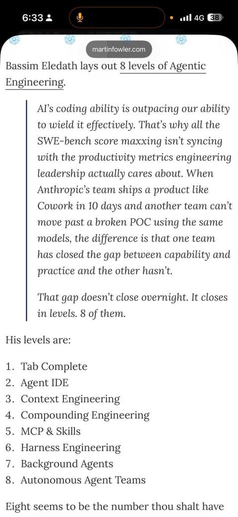 Martin Fowler 網站一直在聊新的工程概念，剛好討論到 8 個 agentic engineering 的 Level